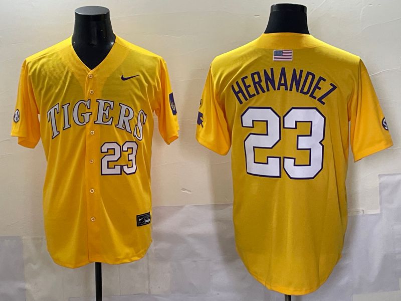Men 2025 LSU Tigers #23 Hernandez Yellow Nike Joint Name Nike NCAA Jersey style 8